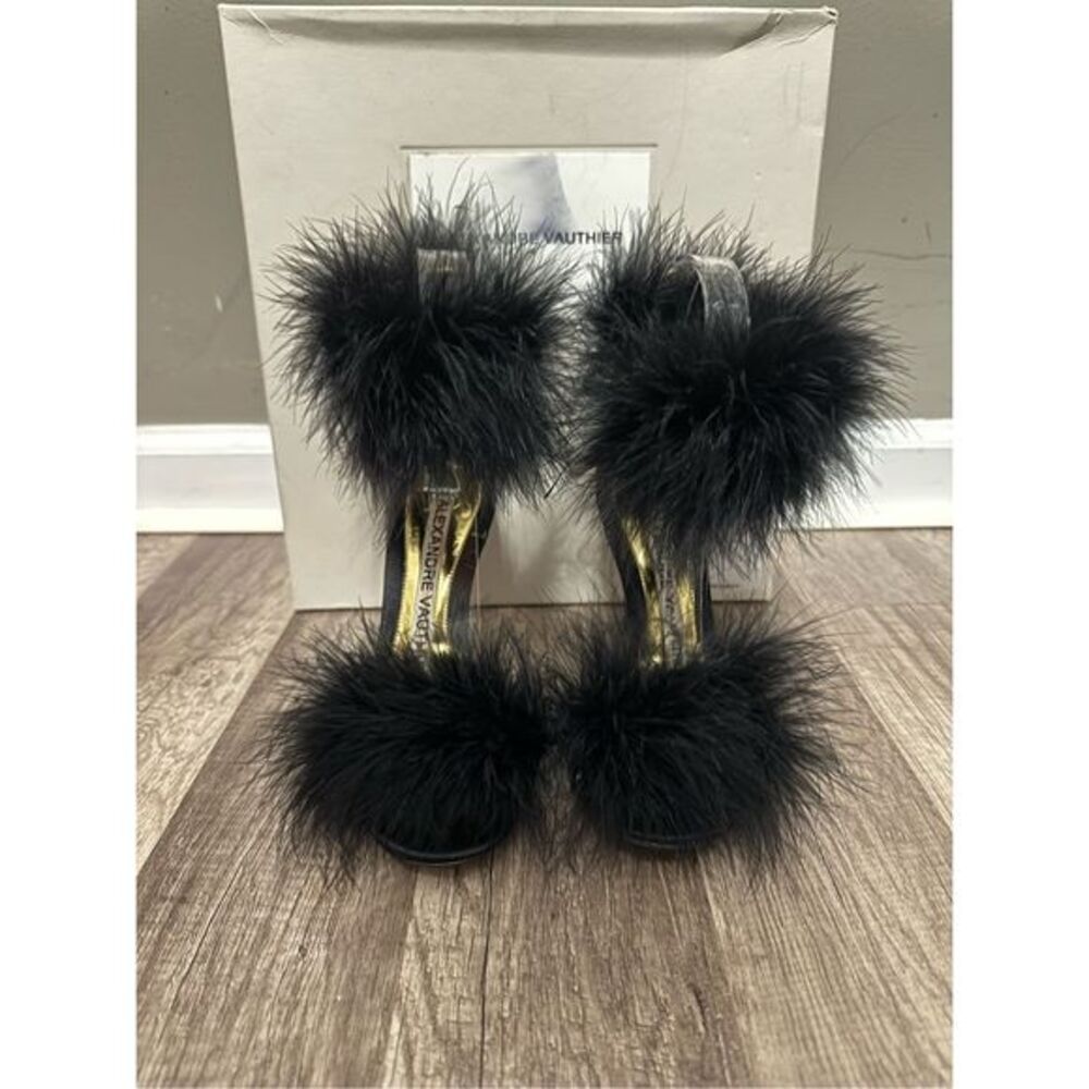 Alexandre Vauthier
Women's Black Feather-trim Satin Ankle-strap Sandals